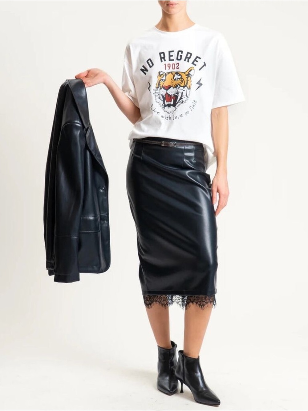 Express Black Faux Leather Pencil Skirt with Lace Hem Coquette Goth Size XS